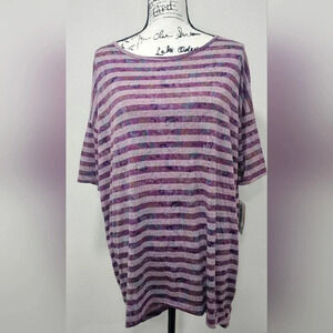 LulaRoe Irma Striped Purple Multicolor High Low Tunic Top Size Small NWT